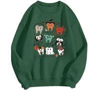 Sweat-shirt d'Halloween pour femme pour cabinet dentaire - Pull amusant avec dents comme fantômes - Haut décontracté pour l'équipe de pratique, Stil_z05 Vert, S