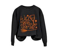 Sweat-shirt d'Halloween pour femme Witch Way To The Wine - Col rond - Manches longues - Pull - Costumes pour femmes - 2025 - Adulte, Noir , S
