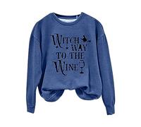 Sweat-shirt d'Halloween pour femme Witch Way To The Wine - Col rond - Manches longues - Pull - Costumes pour adultes - Tenues 2025, noir foncé, M