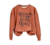Sweat-shirt d'Halloween pour femme Witch Way To The Wine - Col rond - Manches longues - Pull - Costumes pour adultes - Tenues 2025, Orange, S