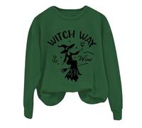 Sweat-shirt d'Halloween pour femme Witch Way To The Wine imprimé à manches longues et col rond sweatshirts costumes adultes tenues pull 2025 dames, Vert, S