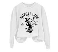 Sweat-shirt d'Halloween pour femme Witch Way To The Wine imprimé à manches longues et col rond sweatshirts costumes adultes tenues pull 2025 dames, blanc, S