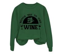 Sweat-shirt d'Halloween pour femme Witch Way To The Wine imprimé col rond manches longues costumes adultes 2025 pull pour femmes, Vert, S