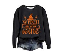 Sweat-shirt d'Halloween pour femme Witch Way To The Wine imprimé col rond tops automne sweatshirts costumes dames tenues pull adulte 2025, Noir , XXL