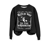 Sweat-shirt d'Halloween pour femmes, Witch Way To The Whisky, col rond, manches longues, pull, costumes, tenues pour femmes adultes 2025, Noir , XXL