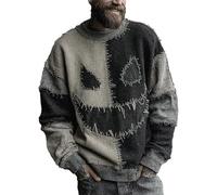 Sweat-shirt d'Halloween pour homme avec motif tête de citrouille effrayante en patchwork imprimé cousu hauts costumes de vacances 2025, Noir , 5XL