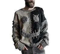 Sweat-shirt d'Halloween pour homme avec motif tête de citrouille effrayante en patchwork imprimé cousu hauts costumes de vacances 2025, gris, S