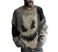 Sweat-shirt d'Halloween pour homme avec motif tête de citrouille effrayante en patchwork imprimé cousu hauts costumes de vacances 2025, gris foncé, M