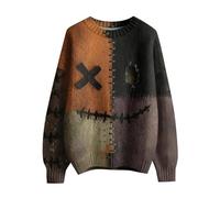 Sweat-shirt d'Halloween pour homme avec motif tête de citrouille patchwork cousu imprimé pull en tricot effrayant costumes de vacances pull tops, violet, 5XL