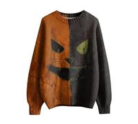 Sweat-shirt d'Halloween pour homme avec motif tête de citrouille patchwork cousu imprimé pull en tricot effrayant costumes de vacances pull tops, Orange, L