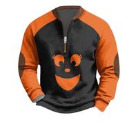 Sweat-shirt d'Halloween pour homme Jack O 'Lantern imprimé visage citrouille pull automne manches longues quart fermeture éclair tops costumes de vacances adultes drôle, violet, M
