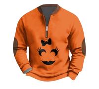 Sweat-shirt d'Halloween pour homme Jack O'Lantern imprimé visage de citrouille pull automne manches longues quart de fermeture éclair tops costumes de vacances adultes drôles, rose vif, L