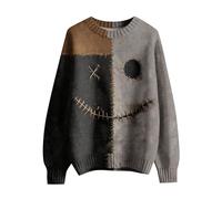 Sweat-shirt d'Halloween pour homme, motif tête de citrouille, patchwork cousu en tricot 2025, costumes effrayants, pulls de vacances, Noir , S