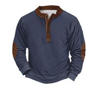 Sweat-shirt d'Halloween pour homme - Pull vintage uni à manches longues - Haut Henley boutonné - Costumes de vacances pour adultes 2025, bleu marine, XL