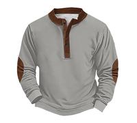 Sweat-shirt d'Halloween pour homme - Pull vintage uni à manches longues - Haut Henley boutonné - Costumes de vacances pour adultes 2025, gris, 4XL