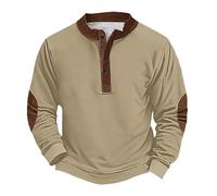 Sweat-shirt d'Halloween pour homme - Pull vintage uni à manches longues - Haut Henley boutonné - Costumes de vacances pour adultes 2025, kaki, L