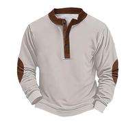 Sweat-shirt d'Halloween pour homme - Pull vintage uni à manches longues - Haut Henley boutonné - Costumes de vacances pour adultes 2025, beige, 5XL