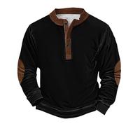 Sweat-shirt d'Halloween pour homme - Pull vintage uni à manches longues - Haut Henley boutonné - Costumes de vacances pour adultes 2025, Noir , S