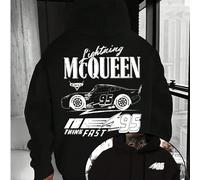 Sweat-shirt Disney Cars 95 à motif flammes Lightning McQueen pour homme, coupe classique, lavable en machine, idéal pour l'automne et l'hiver, motif personnage de dessin animé, tissu confortable, desc