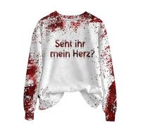 Sweat-shirt effrayant d'Halloween pour femme - Col rond imprimé lettre goutte de sang, pull en coton doux, effrayant saisonnier décontracté sur le dessus fendu sur le côté, beige, XXL