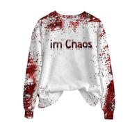 Sweat-shirt effrayant d'Halloween pour femme - Col rond imprimé lettre goutte de sang, pull en coton doux, effrayant saisonnier décontracté sur le dessus fendu sur le côté, Noir , M