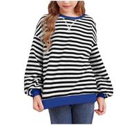 Sweat Shirt en Coton à Manches Longues pour Filles, Pull Ample à col Ras du Cou, Hauts Tendance, vêtements Hoodie pour Filles Habillées Décontractées (Blue, 9-10 Years)