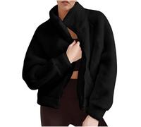 Sweat-Shirt en Laine et Velours à Manches Longues pour Femme, Couleur Unie Mode Automne et Hiver Raglan Capuche Court Demi-Fermeture éclair Poche Peluche Convient pour Les vêtements d'hiver