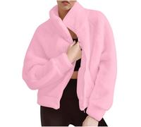 Sweat-Shirt en Laine et Velours à Manches Longues pour Femme, Couleur Unie Mode Automne et Hiver Raglan Capuche Court Demi-Fermeture éclair Poche Peluche Convient pour Les vêtements d'hiver