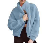 Sweat-Shirt en Laine et Velours à Manches Longues pour Femme, Couleur Unie Mode Automne et Hiver Raglan Capuche Court Demi-Fermeture éclair Poche Peluche Convient pour Les vêtements d'hiver