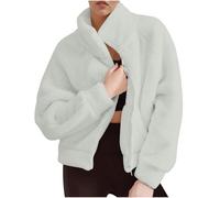 Sweat-Shirt en Laine et Velours à Manches Longues pour Femme, Couleur Unie Mode Automne et Hiver Raglan Capuche Court Demi-Fermeture éclair Poche Peluche Convient pour Les vêtements d'hiver
