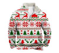 Sweat-shirt en métal pour homme, nouveau Noël, imprimé numérique, à manches longues, col coréen, demi-fermeture éclair, col et sweat à capuche en molleton, pulls molletonnés Salmo, Blanc-5, XXL