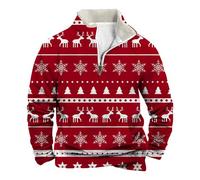 Sweat-shirt en métal pour homme, nouveau Noël, imprimé numérique, à manches longues, col coréen, demi-fermeture éclair, col et sweat à capuche en molleton, pulls molletonnés Salmo, Rouge - 5, S