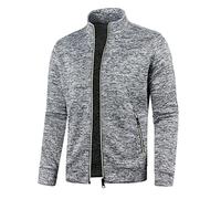 Sweat-shirt en micro polaire pour homme avec fermeture éclair intégrale sans capuche - Couleur unie - Pull de sport léger à manches longues - Pull de fitness sans capuche - Veste de sport extensible