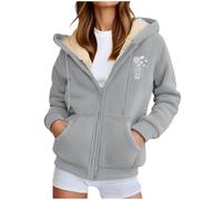 Sweat-shirt en molleton doublé pour femme avec capuche entièrement zippée, sweat-shirt thermique avec impression de cœur, Cendré clair, M