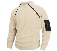 Sweat-shirt en polaire avec demi-fermeture éclair pour homme - Manches longues - Col montant - Confortable, H-721 Beige, M