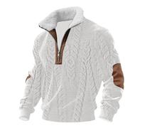 Sweat-shirt en polaire confortable pour homme avec col cadet zippé quart de tour - Sweat à col cadet Christ - Pull patch pour la vie quotidienne - Cadeau de Noël, blanc, L