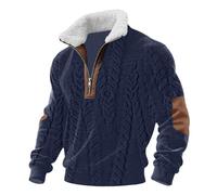 Sweat-shirt en polaire confortable pour homme avec col cadet zippé quart de tour - Sweat à col cadet Christ - Pull patch pour la vie quotidienne - Cadeau de Noël, bleu marine, XXL
