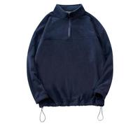Sweat-shirt en polaire confortable pour homme - Double revers en polaire tendance avec une demi-fermeture éclair ample et polaire pour la vie quotidienne - Cadeau de Noël, bleu marine, M