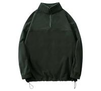 Sweat-shirt en polaire confortable pour homme - Double revers en polaire tendance avec une demi-fermeture éclair ample et polaire pour la vie quotidienne - Cadeau de Noël, Vert noir, XXL