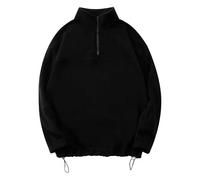 Sweat-shirt en polaire confortable pour homme - Double revers en polaire tendance avec une demi-fermeture éclair ample et polaire pour la vie quotidienne - Cadeau de Noël, Noir , XXL