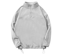 Sweat-shirt en polaire confortable pour homme - Double revers en polaire tendance avec une demi-fermeture éclair ample et polaire pour la vie quotidienne - Cadeau de Noël, Cendré clair, M