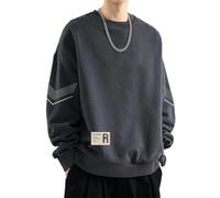 Sweat-shirt en polaire pour homme, coupe ample, col rond, manches longues, pull doux et décontracté pour le printemps et l'automne, grandes tailles XL-5XL (gris, 5XL)