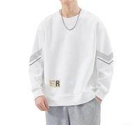 Sweat-shirt en polaire pour homme, coupe ample, col rond, manches longues, pull doux et décontracté pour le printemps et l'automne, grandes tailles XL-5XL (blanc, 2XL)