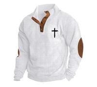 Sweat-shirt en velours côtelé pour homme - Pull décontracté à manches longues Henley - Léger - Col en V - Chaud - Épais et confortable - Haut tendance, blanc, XXL