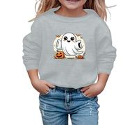 Sweat-Shirt Enfant Fille Imprimé Fantôme Halloween Sweater Kawaii Oversize Sweat À Manches Longues avec Lettres Imprimées Crop Vêtements Extérieur Hiver Chuad Extérieur Sport École,9-10 Ans