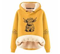 Sweat-shirt Et Pantalon Doublé en Polaire, Confortable à Manches Longues Imprimé à la Mode Décontracté pour Femmes Sweats Noirs, Jaune - A, 3XL