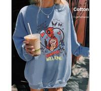 Sweat-shirt femme à épaules tombantes, haut en coton, imprimé du meilleur duo de Marvel Deadpool et Wolverine, sweat-shirt bleu denim ample oversize à col rond printemps/été. L,M,S,XL,XSCartoon,Portra