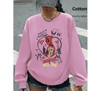 Sweat-shirt femme à épaules tombantes, haut en coton, imprimé du meilleur duo de Marvel Deadpool et Wolverine, sweat-shirt ample oversize rose à col rond printemps/été. L,M,S,XL,XSCartoon,Portrait,Géo