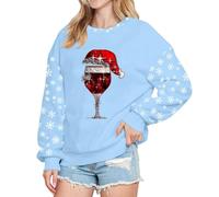 Sweat Shirt Femme Christmas Graphic Sweatshirt Col Rond Pullover Crewneck Festive Motif Casual Top M20(Light Blue, XXXL)