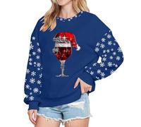 Sweat Shirt Femme Christmas Graphic Sweatshirt Col Rond Pullover Crewneck Festive Motif Casual Top M20(Blue, XXXXXL)